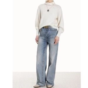 Zimmermann Lyrical Brushed Wool Cashmere Turtleneck Sweater In Cream